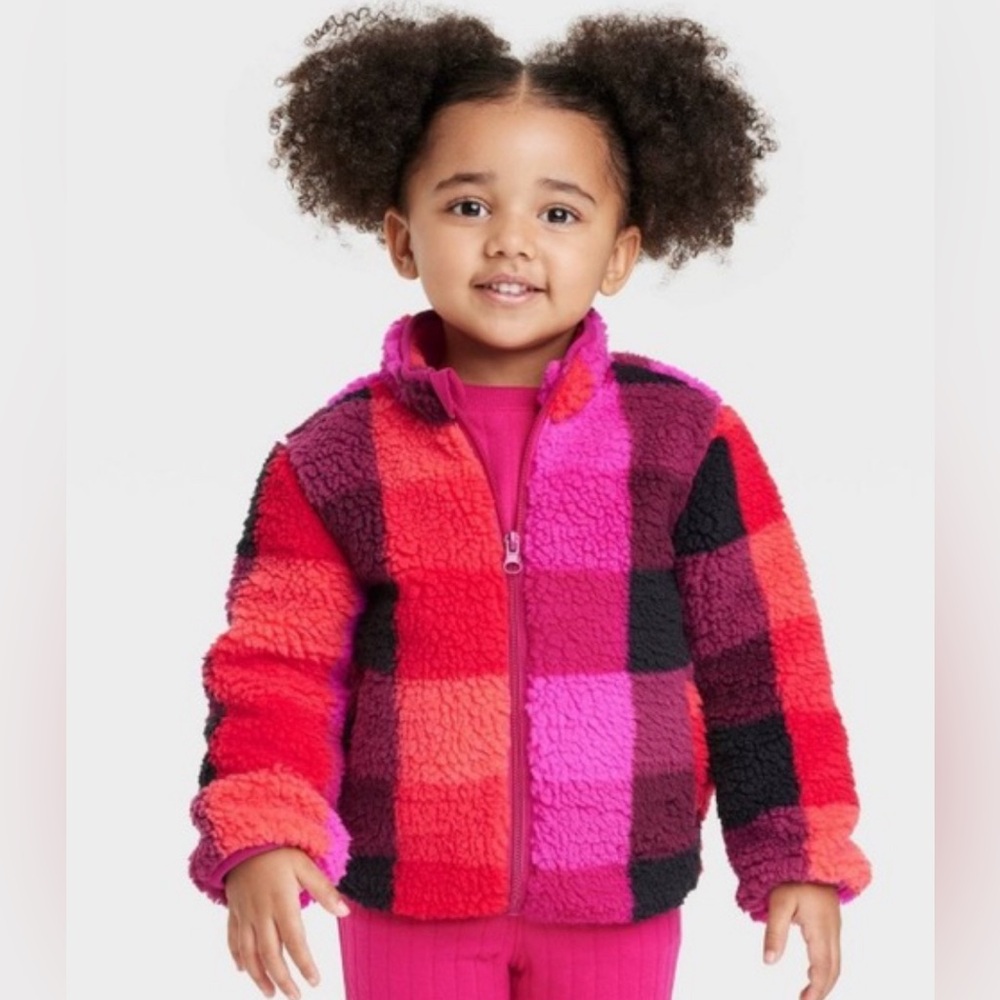 Cat & Jack Target Fleece Plaid Toddler Zip Up Coat Jacket